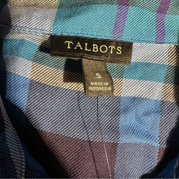 NWT Talbots Shirt Women’s Button Back Kasey Plaid Blue White Top Size Small - Picture 3 of 10